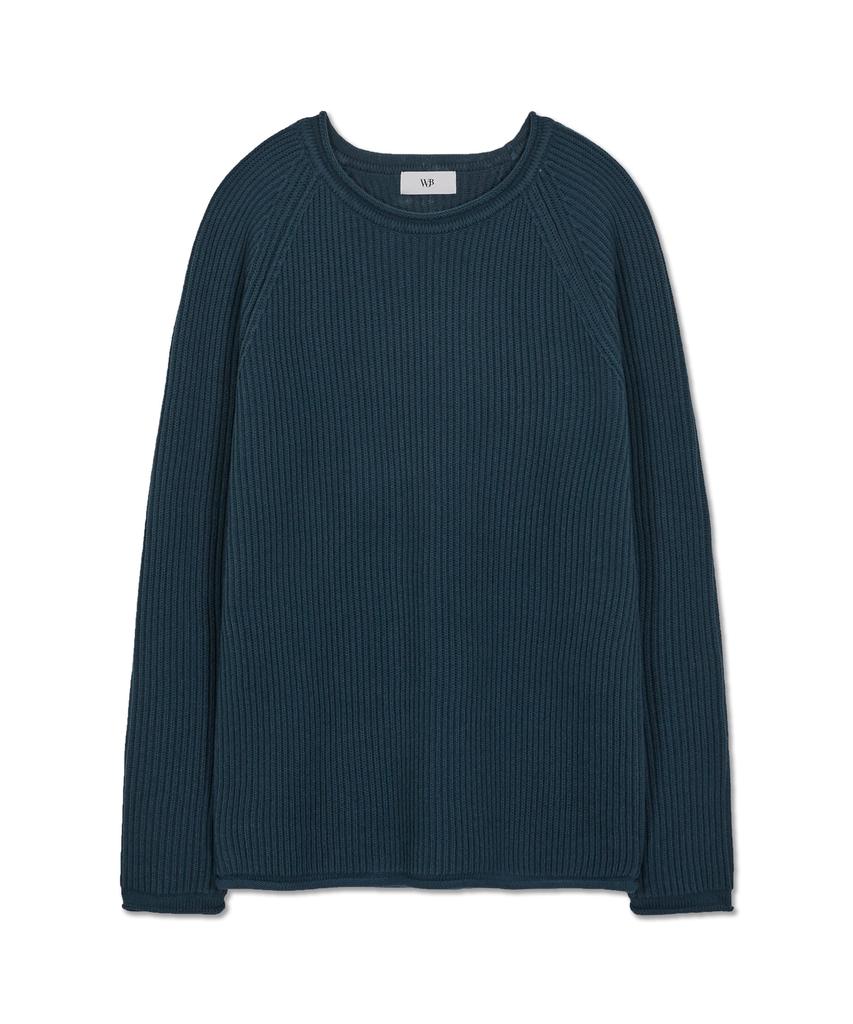 WEST GRAND BOULEVARD French Oversized Raglan Ribbed Cotton Knit Teal Green
