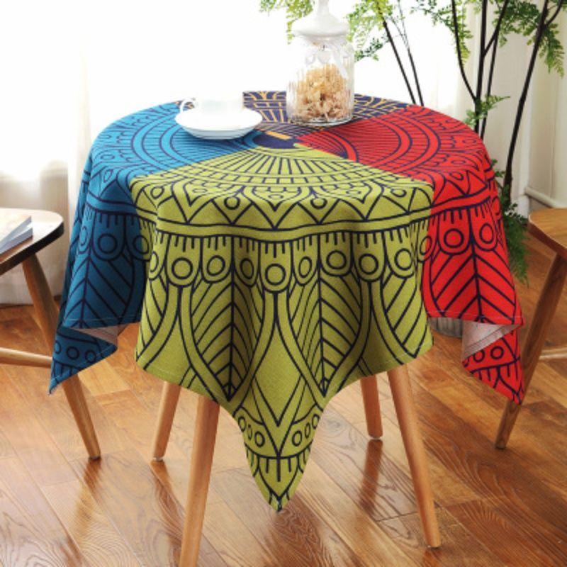 

Деревенская ткань, этнический стиль, креативная льняная пылезащитная маленькая круглая скатерть, квадратная скатерть для кофейного столика, скатерть для обеденного стола 90*90cm