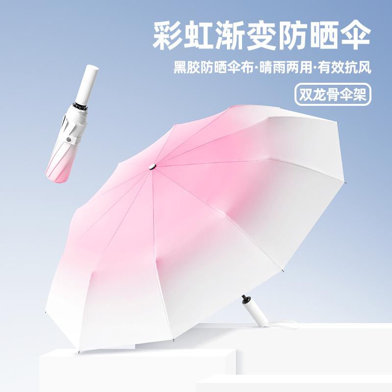 Tri-fold automatic umbrella gradual change umbrella windproof umbrella vinyl sunscreen umbrella