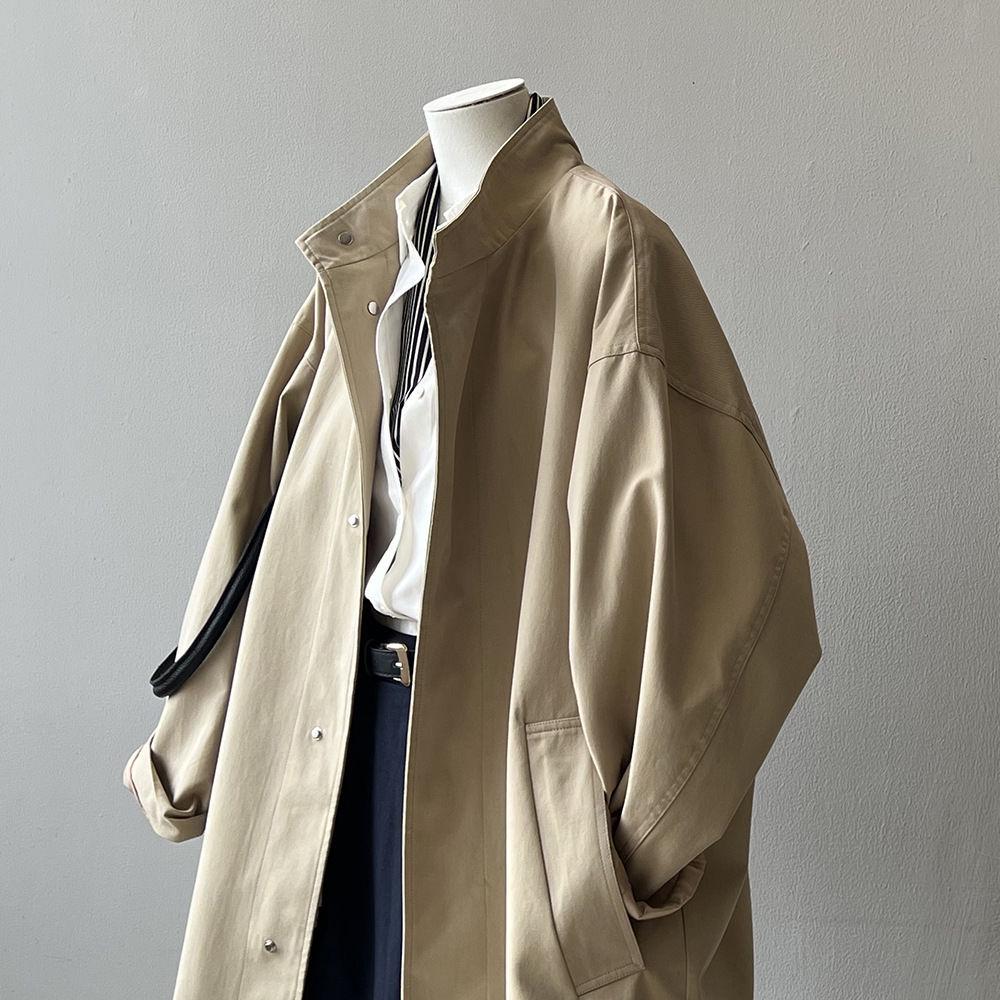 Damen Trenchcoat im koreanischen Stil, mittellang, Stehkragen - Japanische Arbeitskleidung, lockere Passform, dünne Textur für Frühling und Herbst