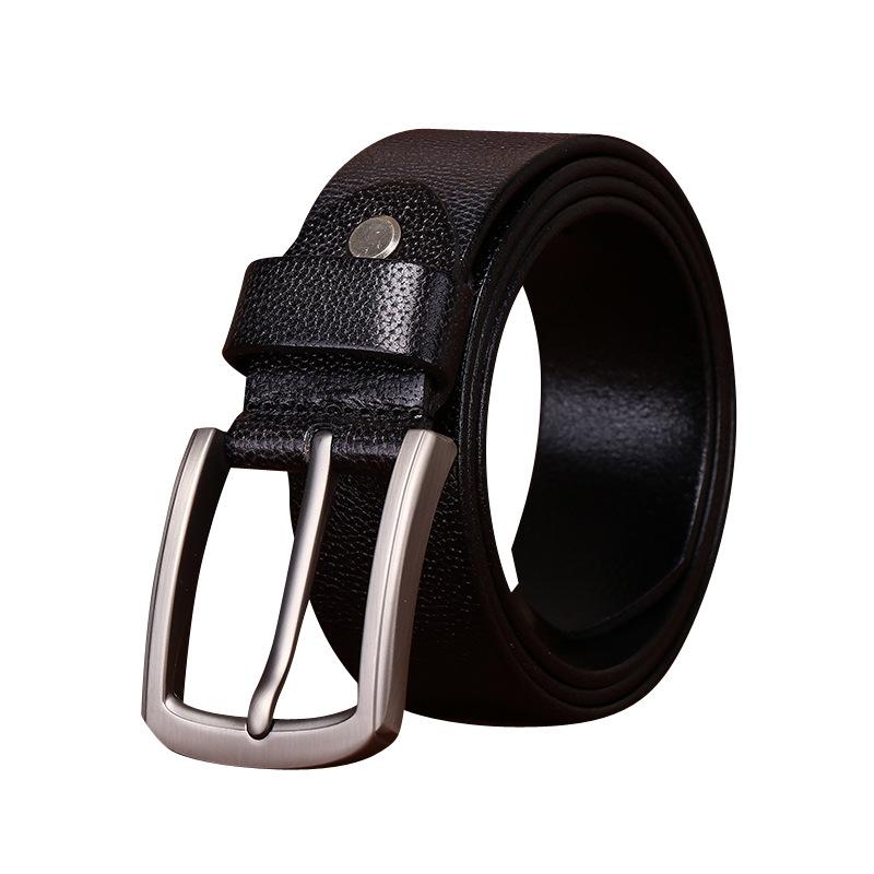 Fashion Versatile Lychee Embossed Retro Belt Men'S Leather Pin Buckle First Layer Cowhide Casual Jeans Belt Men'S