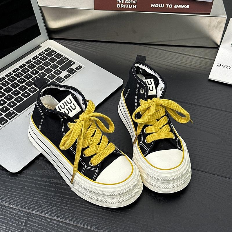 6 High-top Canvas Shoes Thick-soled Women's New Summer Thin Breathable Versatile Student Thick Baseplate Shoes