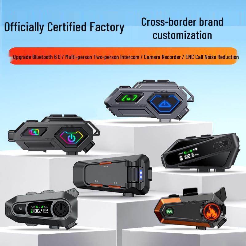 Cross-Border Dual Intercom Waterproof Bluetooth 6.0 Noise-Cancelling Motorcycle Helmet Earphones.