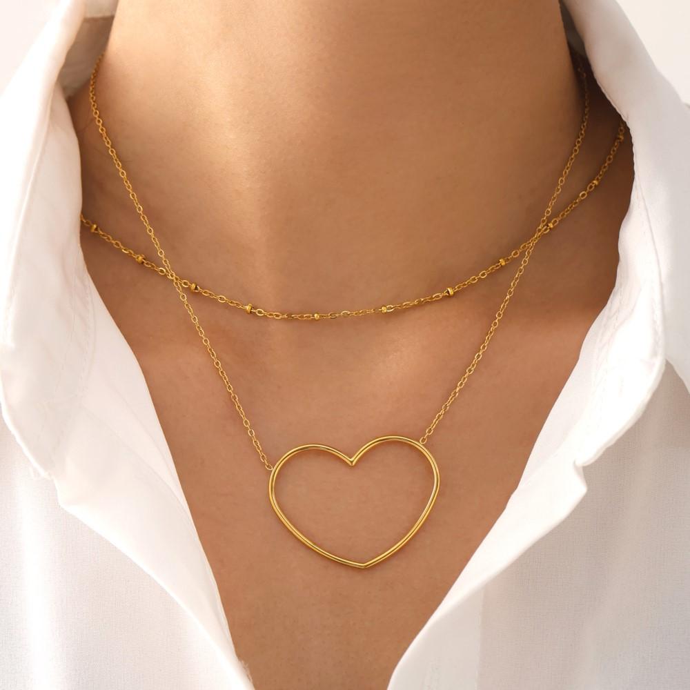 Large Heart Pendant Necklace For Women Stainless Steel 18K Gold Plated Waterproof No Tarnish Women's Charm Neck Chain Necklaces