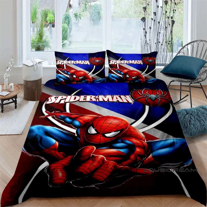 Cartoon pattern duvet cover and pillowcase bedding set, bedroom decoration for boys and girls, Spider-Man themed gift for childr