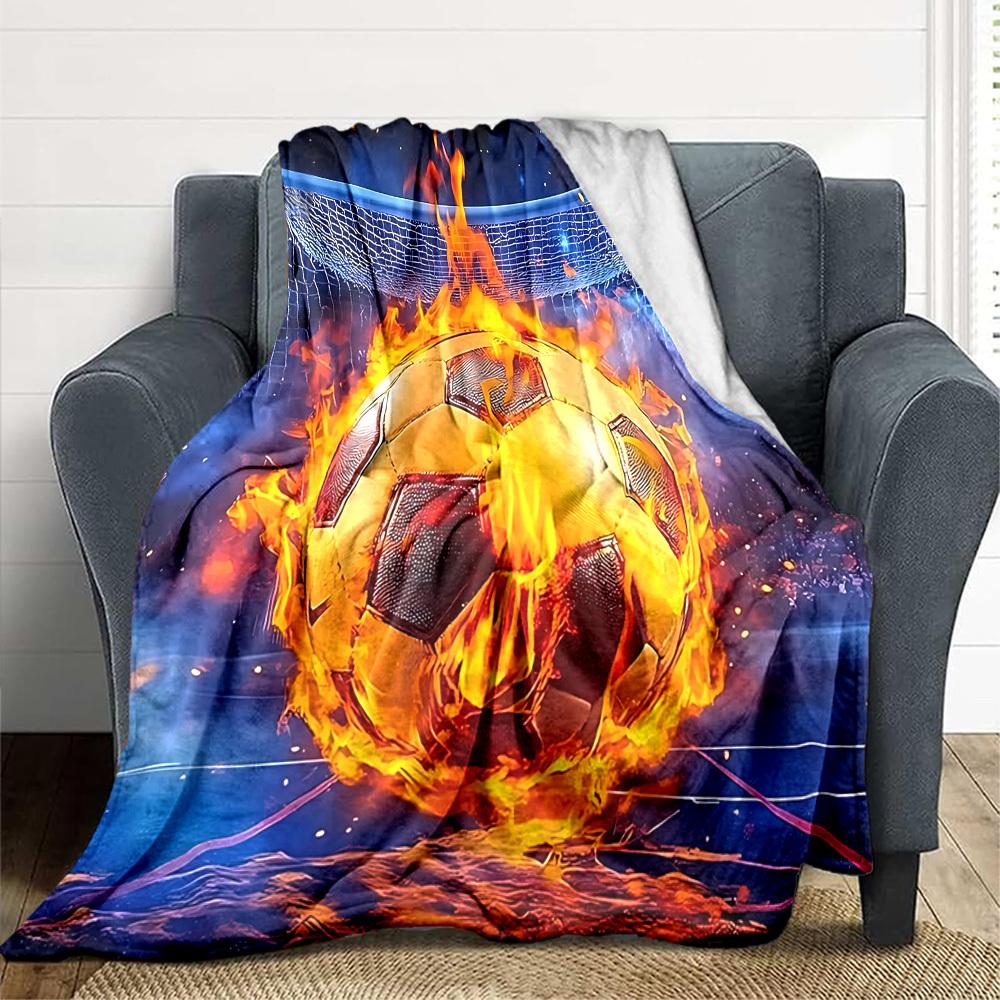1pc Soccer Fireball Blanket, Lightweight Flannel Throw Blanket for Sofa, Bed, Travel, Camping, Living Room, Office, Couch, Chair, and Bed
