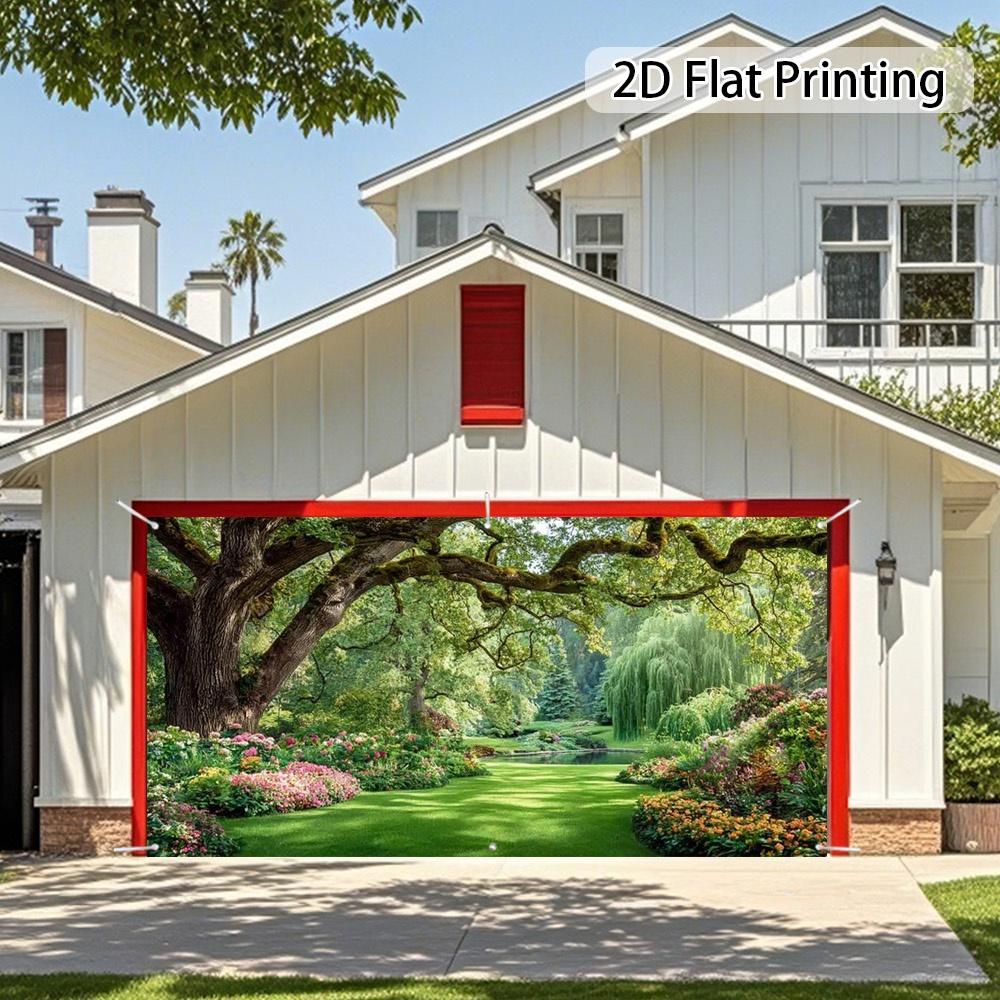 1 Piece, Vibrant Garden-themed Garage Door Banner, Easy To Install. Made of Polyester Fiber, Perfect for the Poolside Area.
