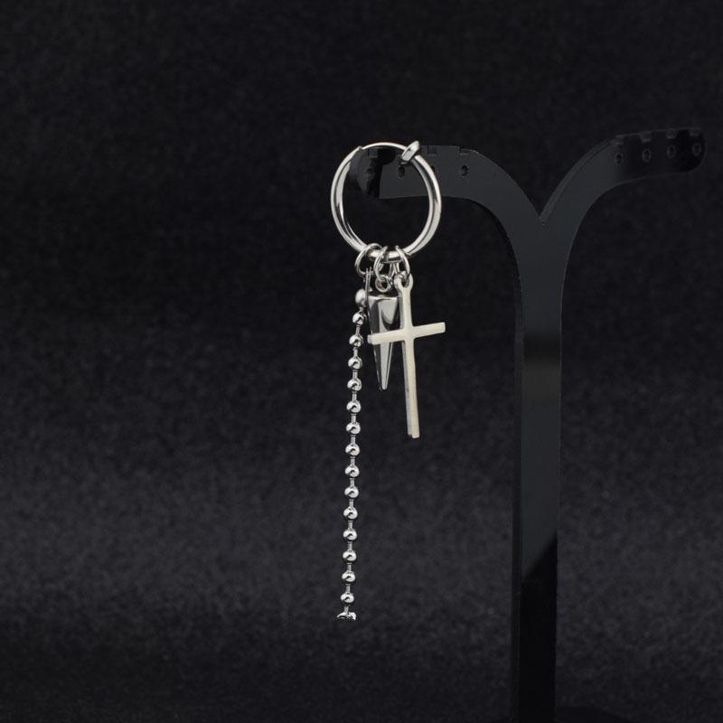 Titanium Steel Cross Cone Chain Earrings - Park Jimin Style, Unisex Harajuku Ear Cuff