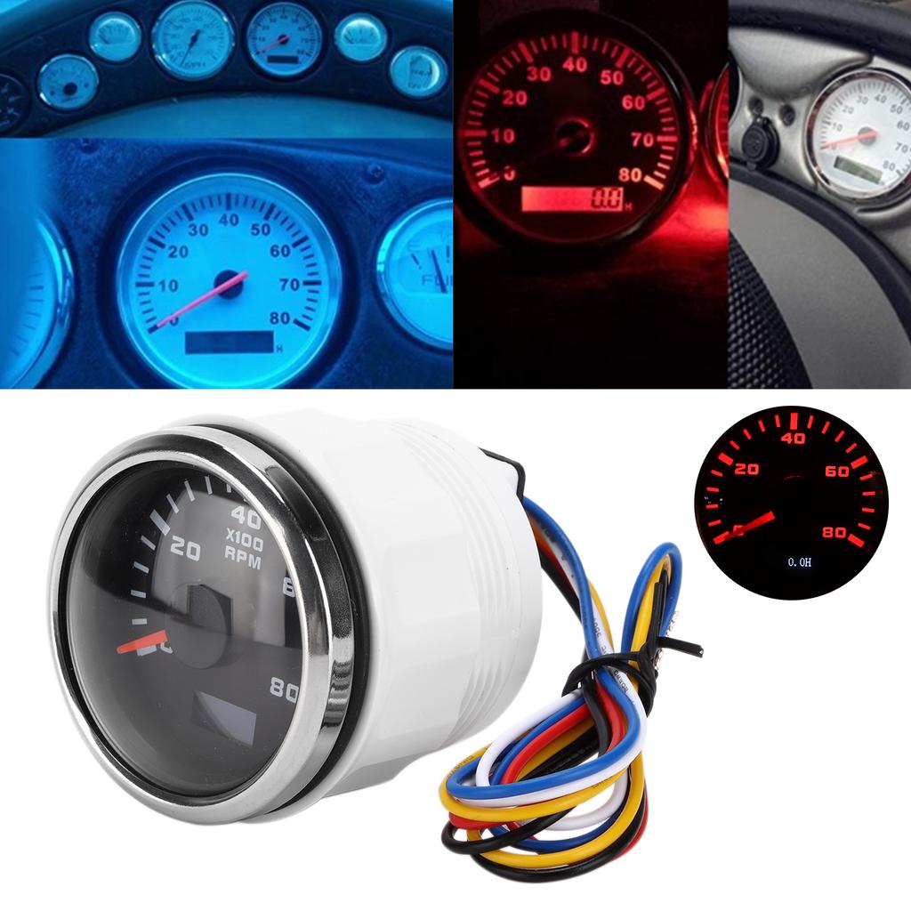 52mm Marine Pointer Tachometer Gauge Red Backlight   for Motorcycle Car Truck Boat Gasoline Engine 932V