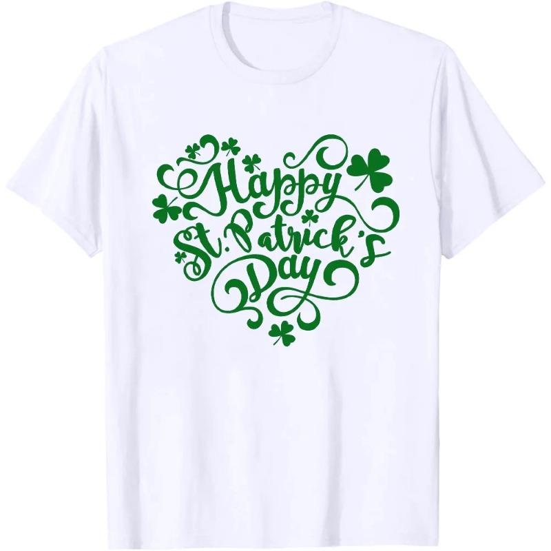 New Happy St Patricks Day Shirt Saint Patricks Day Love Heart TShirt Summer Casual Soft and Comfortable Tee Tops