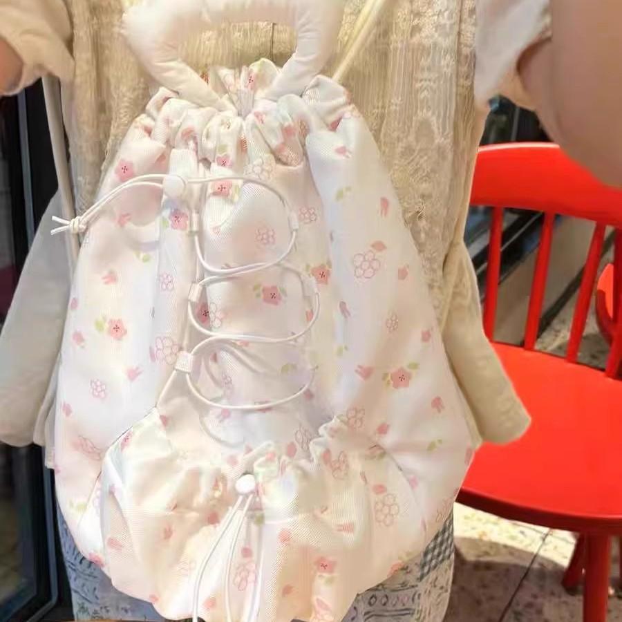Sweet Floral Drawstring Cute Backpack Bag New Girl Heart Student Class Commute Large Capacity Backpack