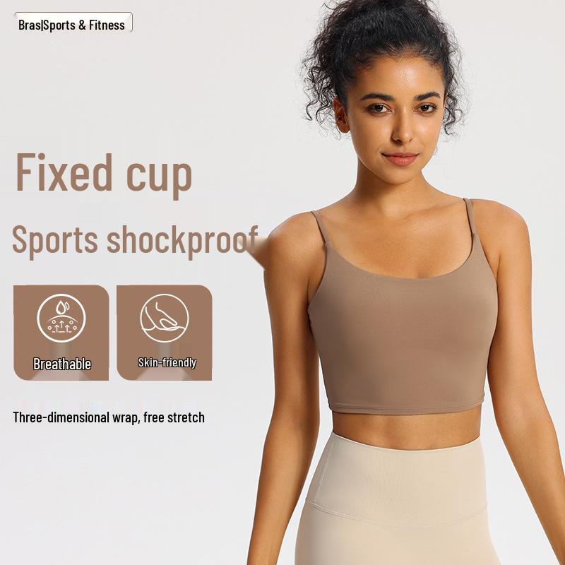 Nude Feel Women's Sports Bra with Pads - Summer Workout Camisole Vest with Beautiful Back Design