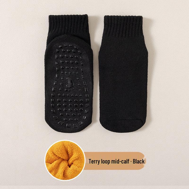 Thick Non-slip Children's Floor Socks for Autumn/Winter Warmth - Mid-Calf Baby/Adult Indoor Trampoline & Yoga Socks