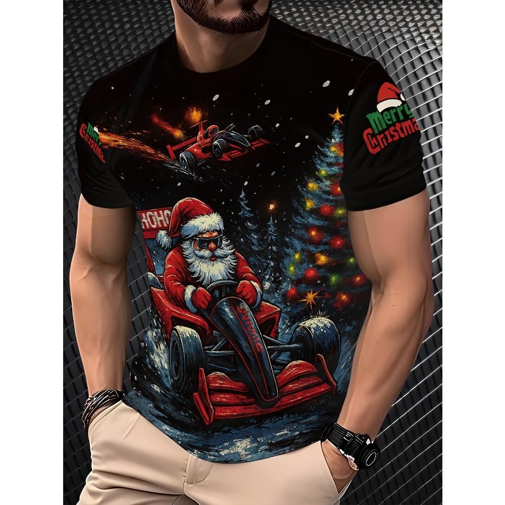

New Year s Party Beer Printed Men s T-shirt Christmas Element Pattern Short Sleeve Top Outdoor Christmas Party Pullover Men s Clothing 2XS