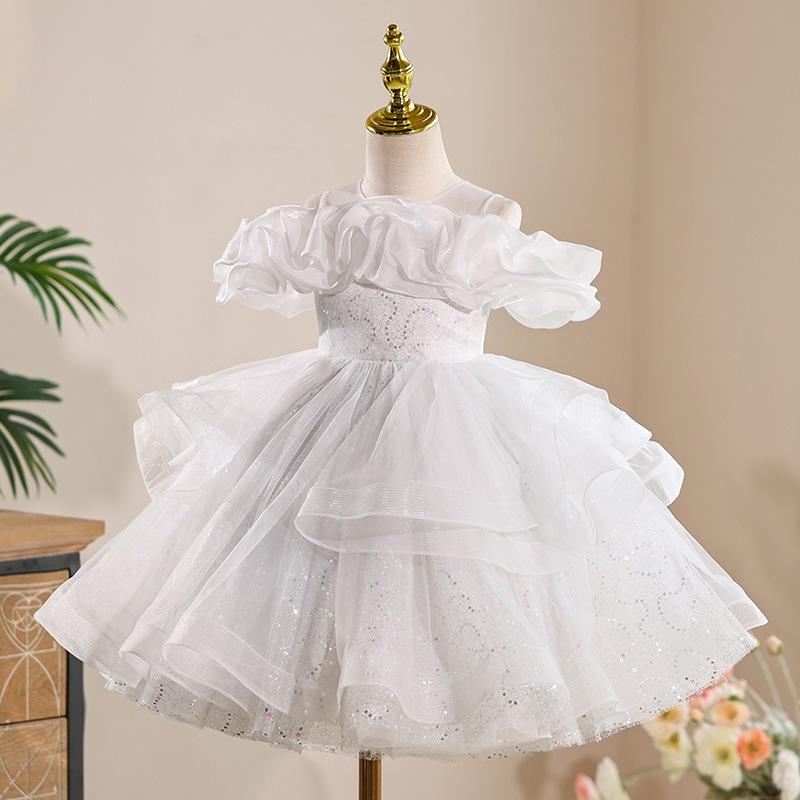 Girls' Formal Flower Girl Princess Dress with Sequined Puffy Skirt - Ideal for Piano Performances