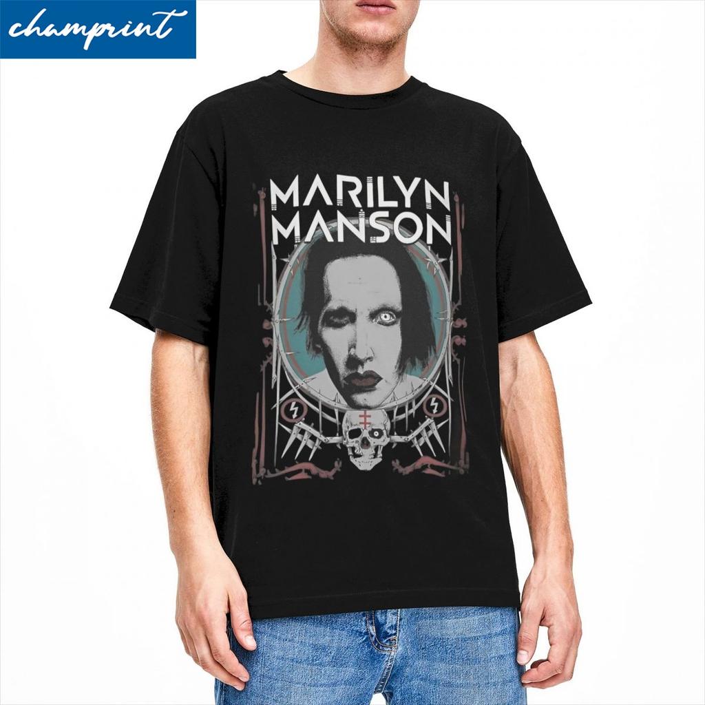 Vintage Marilyn Manson TShirts Men Women Crew Neck Cotton T Shirt Gothic Rock Music Short Sleeve Tees 6XL Clothing
