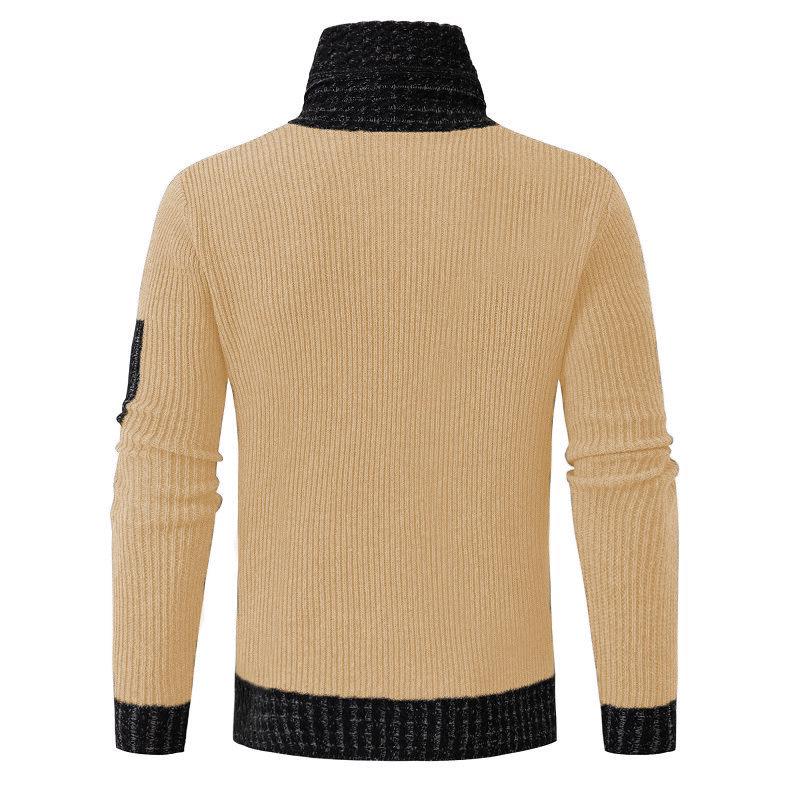 Herren Slim-fit Patchwork Strickpullover mit Schalkragen (Modell 2025)