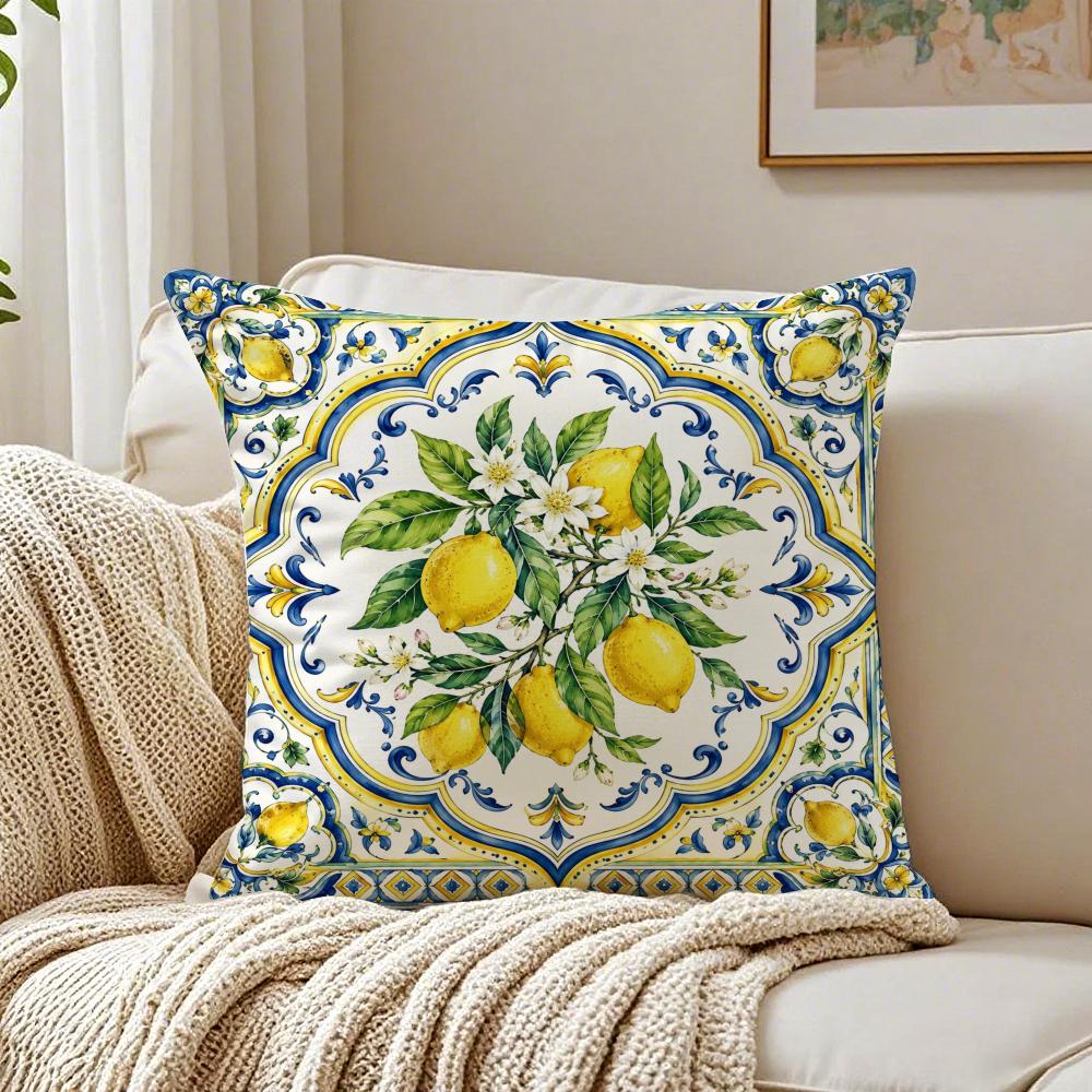 Lemon Fruit Series Cushion Cover Breathable Organic Short Plush Cushion Covers Machine Washable Wrinkle-Resistant Soft Durable