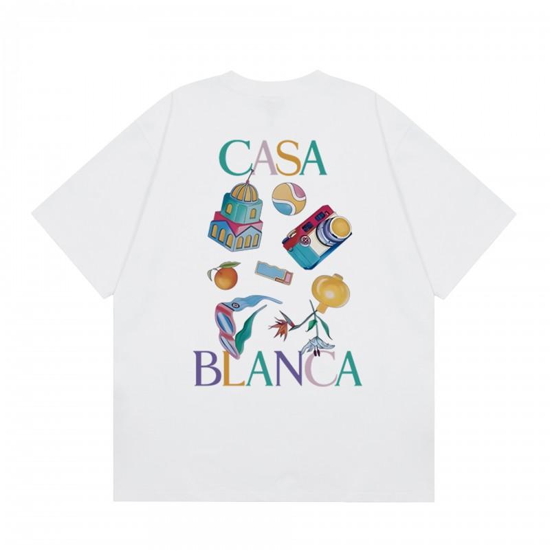Casablanca Streetwear T-Shirt Men Women Loose Fit Short Sleeve Casual Tee High Street Style