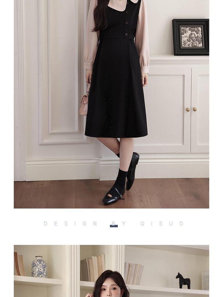 Autumn/Winter Plus Size French Elegant Doll Collar Long Sleeve Two-Piece Slimming Dress for Women