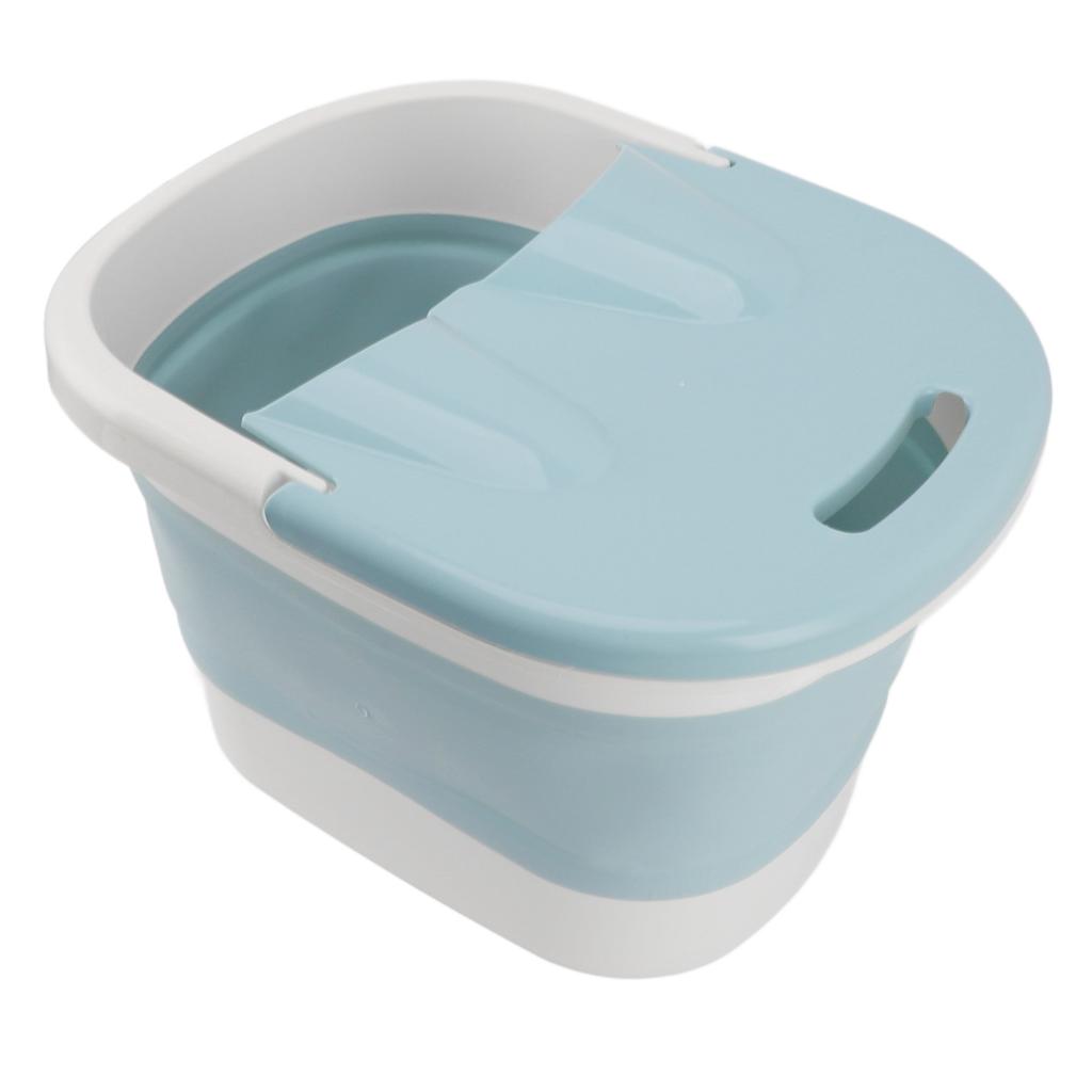 Foot Bath Tub Heightened Collapsible Portable Massage Function with Lid Foot Soaking Bucket for Home Blue