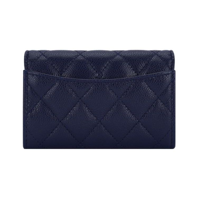 Chanel Classic Vertical Gold Logo Double C Quilted Glossy Grain Calfskin Card Holder Women accessories Navy-Blue AP0214-B10583-NN270
