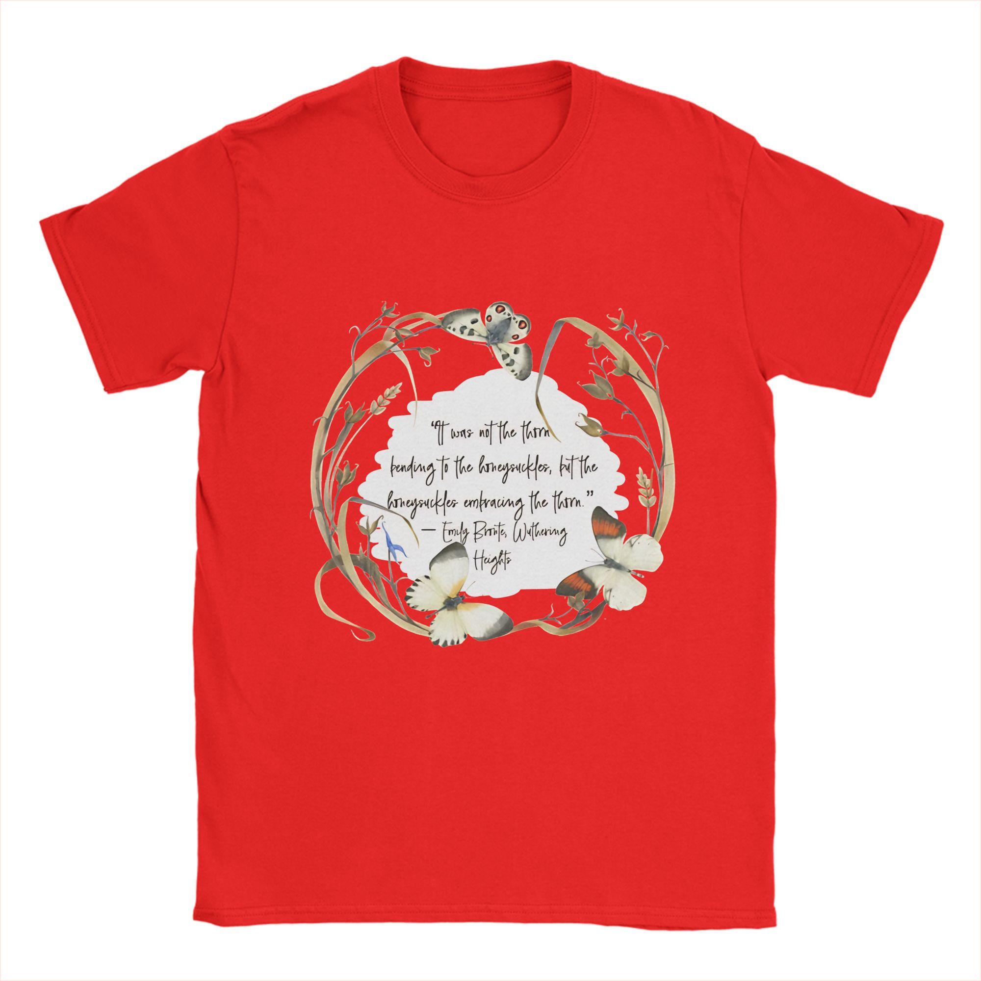 Unisexs Wuthering Heights T Shirts Emily Brontë Book Quote In Wreath With Butterflies Cotton Tops Tee Shirt 4XL 5XL TShirts S