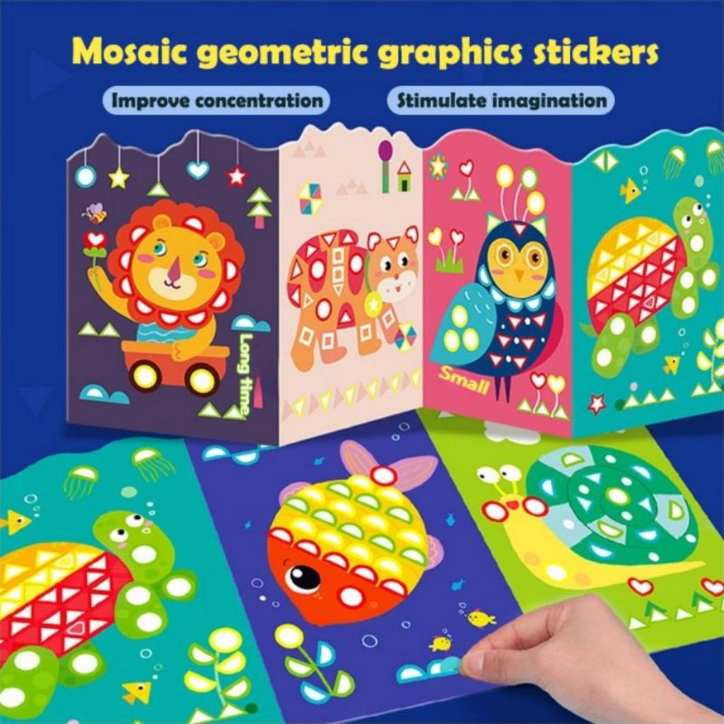 400pcs Colorful Dot Stickers Inside! Kids’ Geometric Sticker Book – Long-Format Mosaic Art, Boost Focus & Hand-Eye Skills