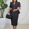 Women Fake Two Piece High Waist Hip Wrap Bodycon Pencil Midi Plus Size Dress