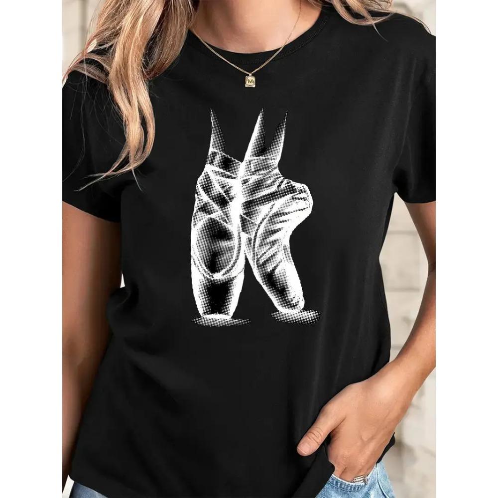 

Women s Elegant Ballet Themed Graphic Tee Short Sleeve Crew Neck T-Shirt with Dancing Figure Design Ballet Dancer S
