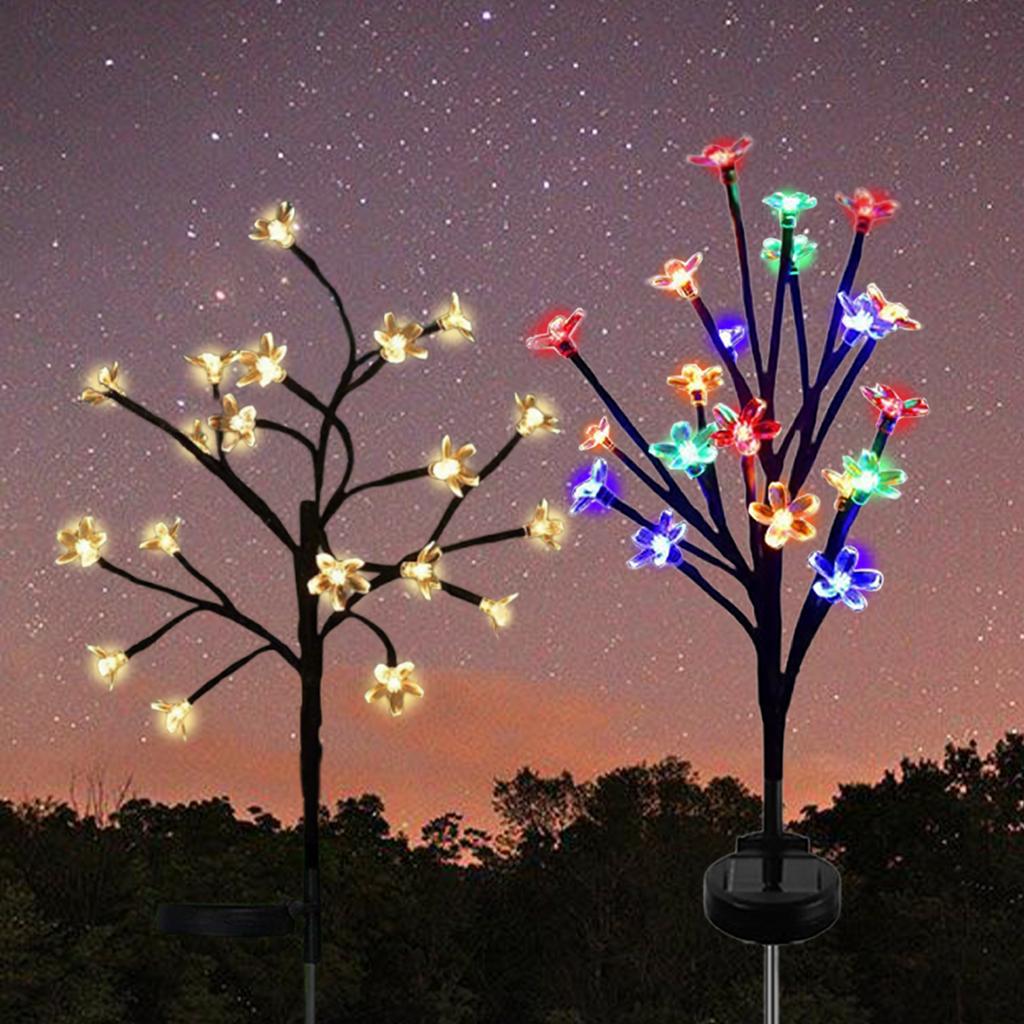 Colorful/warm light solar-powered cherry blossom branch ground light, suitable for outdoor gardens, patios, lawns, and walkways.