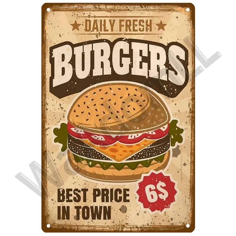 Metal Sign Delicate Fast Food Plate Tin Sign Plaque Vintage Restaurant Home Bar Cafe Kitchen Metal Poster Wall Decor Accessories