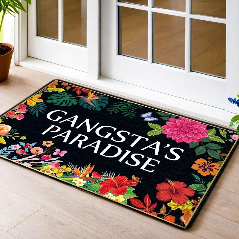Gangsta'S Paradise Floral Doormat Material Machine - Washable Entrance Rug, Durable & Stain - Resistant. Suitable For Front D