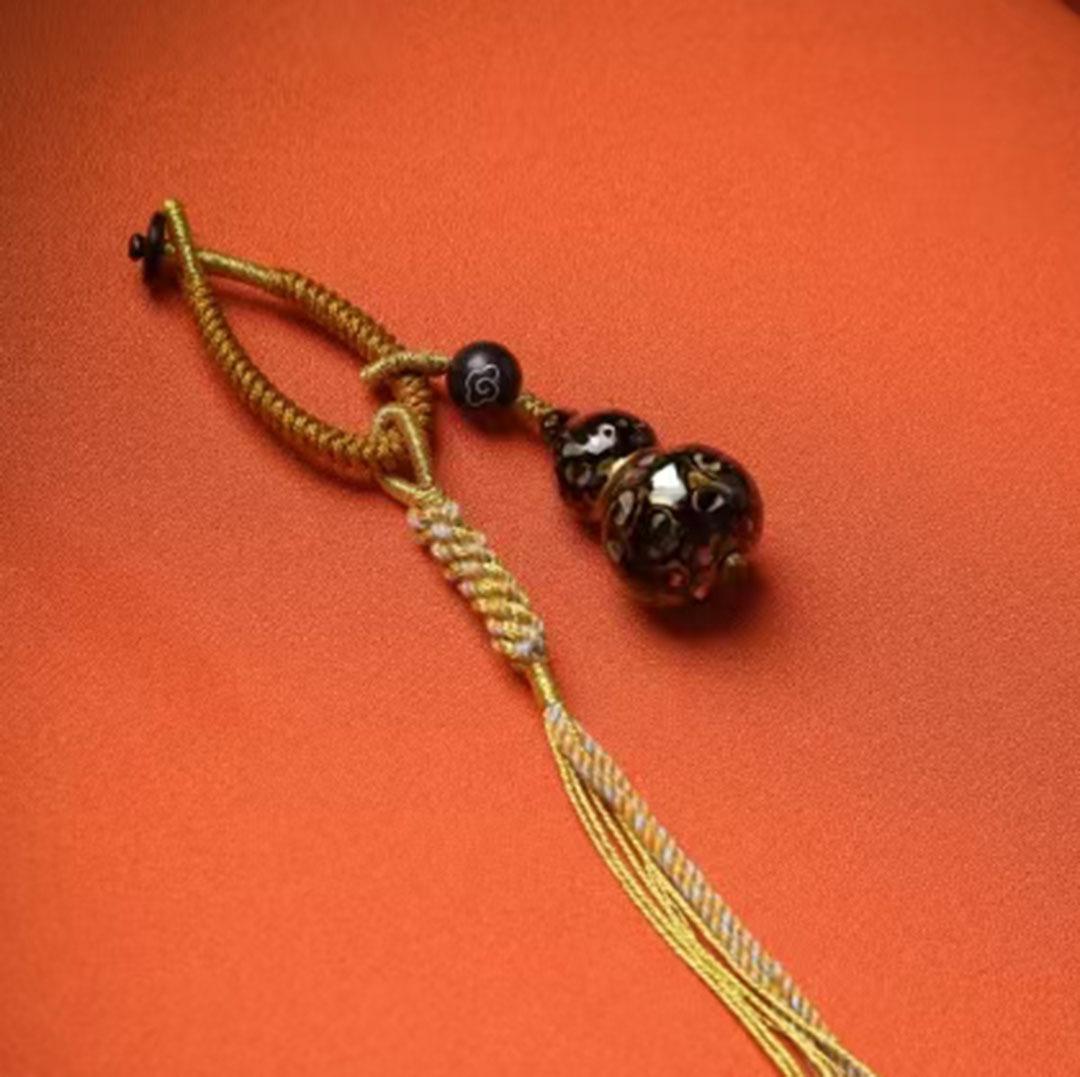 

Handmade Lacquer Bead Woven Gourd Pendant - Retro Style Car and Bag Charm Accessory