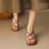 Fashion Split Leather Summer Sandals 2025 Square Toe Sandals Cowhide Roman Shoes Women Handmade Low Heel Shoes for Women Zapatos Mujer