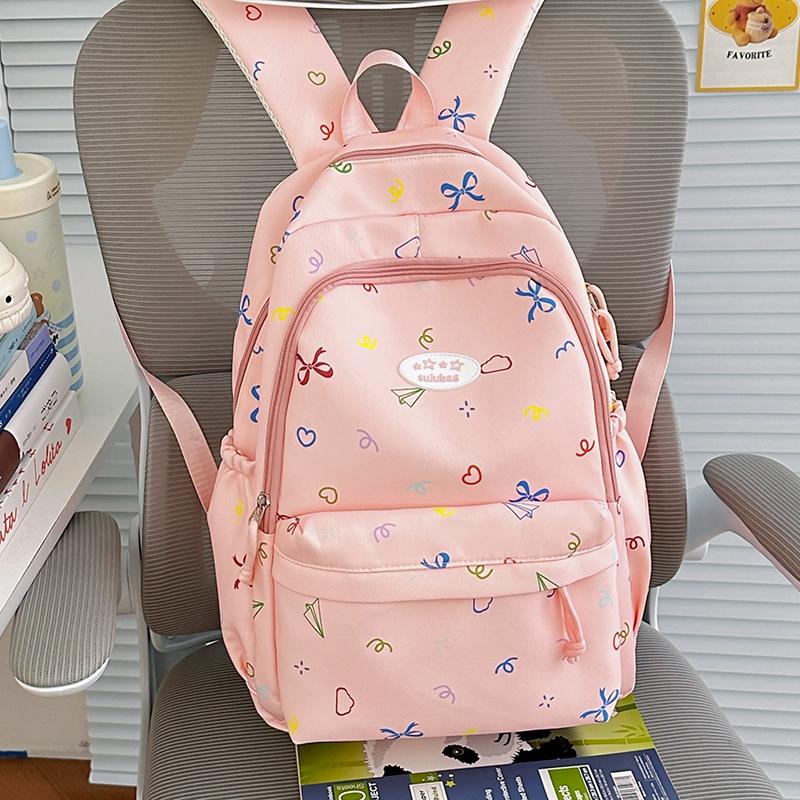 Colorful Doodle Print School Backpack with Multiple Front Pockets Adjustable Straps Casual Daypack for Teens