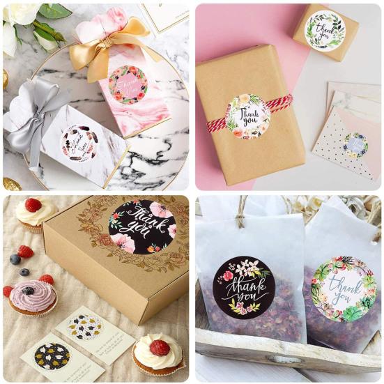 500Pcs Floral Pattern Thank You Stickers Roll Gift Wraps Wedding Card Decals