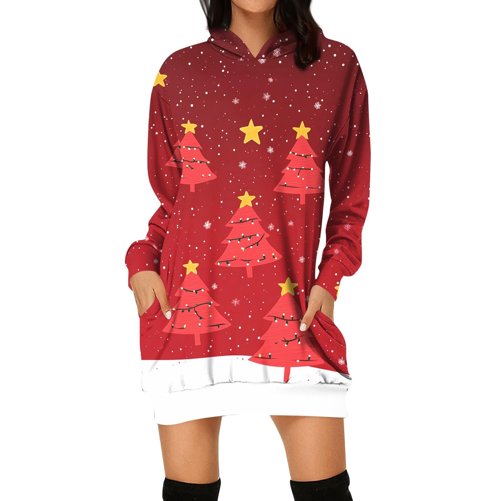 

Женская мода свободный повседневный карман с длинным рукавом толстовка с принтом свитшот M красный