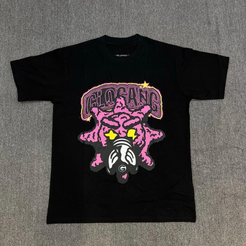 Punk Streetwear TShirt Unisex Glo Gang Front Cartoon Mask Star Graphic Loose Casual Cotton Top