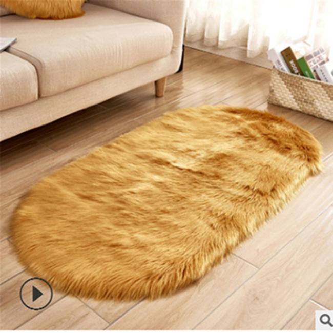 

Великі розміри Білі килими зі штучного хутра Великі овальні Штучна овчина Килим із довгим волоссям Підлога Вовна Пухнастий м’який килимок Спальня для вітальні 60*120cm верблюд