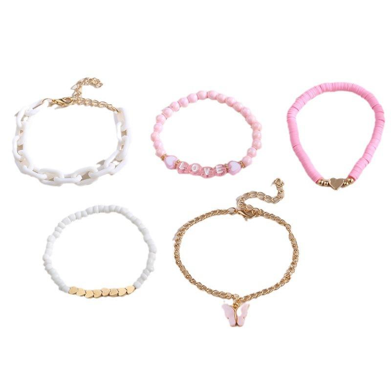 New Artifact Pink Niche Design Sweet Style Love Letter Decoration Butterfly Pendant Children's Bracelet 5-piece Set