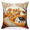 Autumn Countryside Scenes Printed Decorative Throw Pillows Square Polyester Pillowcase, Modern Sofa Decorative Cushion Cover
