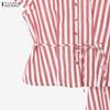 ZANZEA Women Short Sleeve Blouse and Long Skirts Stripe Print Two Piece Suit Sets