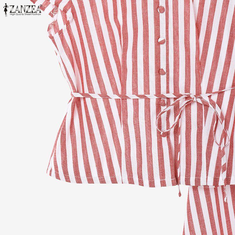 ZANZEA Women Short Sleeve Blouse and Long Skirts Stripe Print Two Piece Suit Sets