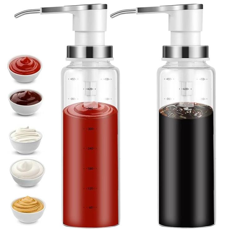 Sauce Pump Dispensers, Coffee Syrup Dispenser, 4 x 500ml Glass Bottle with Stainless Steel Pumps, Leak-Proof, Food Grade Pumps for Honey, Syrups, Oil, Pack of 2 белый