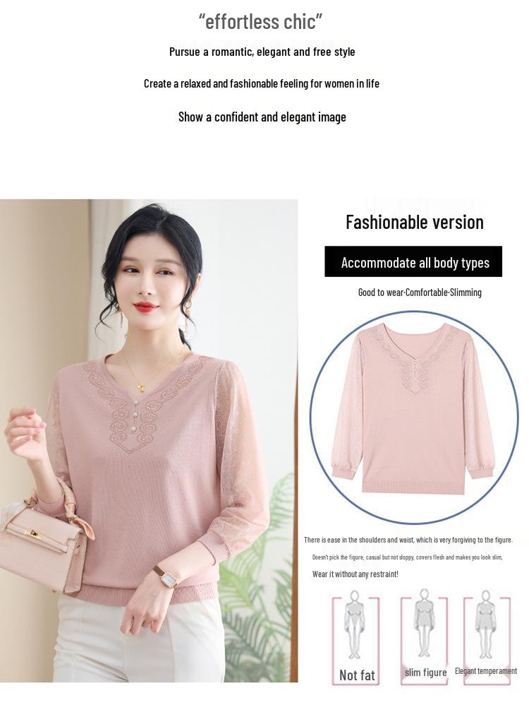Mom's 2026 Spring Gauze Sleeve Knit Top Set for Middle-Aged & Elderly Women