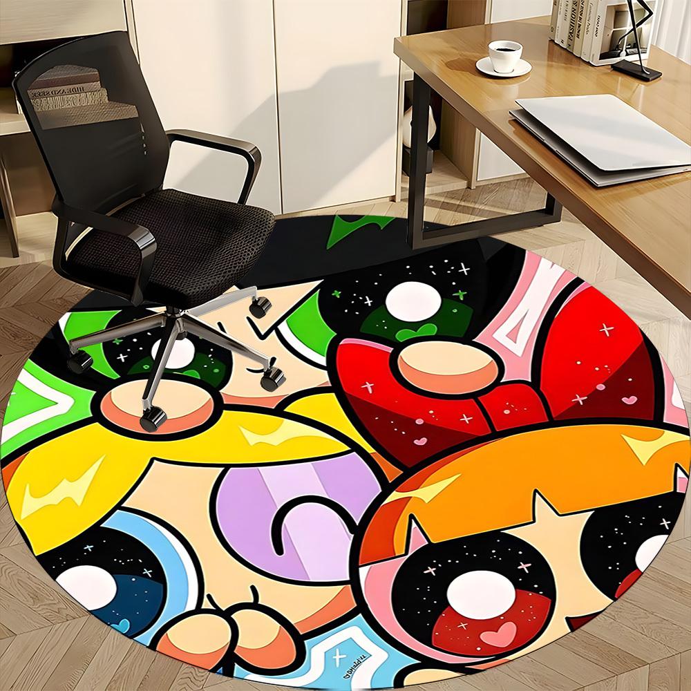 1 szt. Dywan Okrągły z Motywem Dziewczyn z Powerpuff Girls, do Biura, pod Krzesła Biurowe, do Sypialni, Salonu, Wystrój Domu, Dekoracja Pokoju, Dostępny w Różnych Rozmiarach