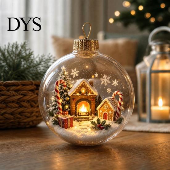 LED Christmas Tree Pendants Glowing Ball Ornaments, 3D Lighted Acrylic Hanging Miniature Scene Ornaments Balls for Mantel Window, Holiday Home