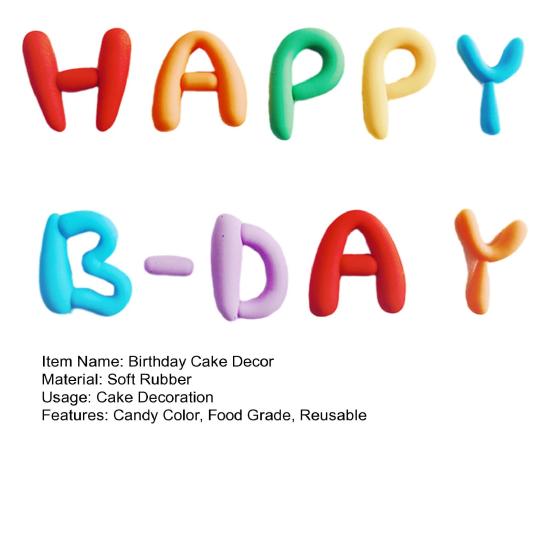 10Pcs/Set Colorful Birthday Happy Letter Decor Soft Rubber Cake Decoration Candy Color Cake Topper Children Party Supplies