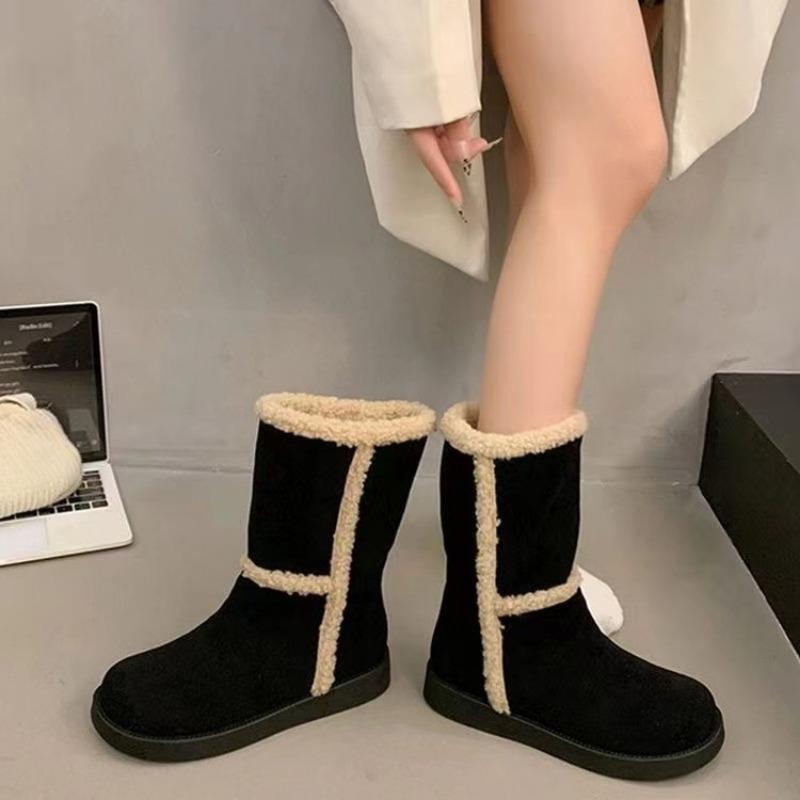 

Новые ботинки до середины икры, ботильоны, женская обувь, флис, теплые и стройнящие зимние ботинки 35 чёрный